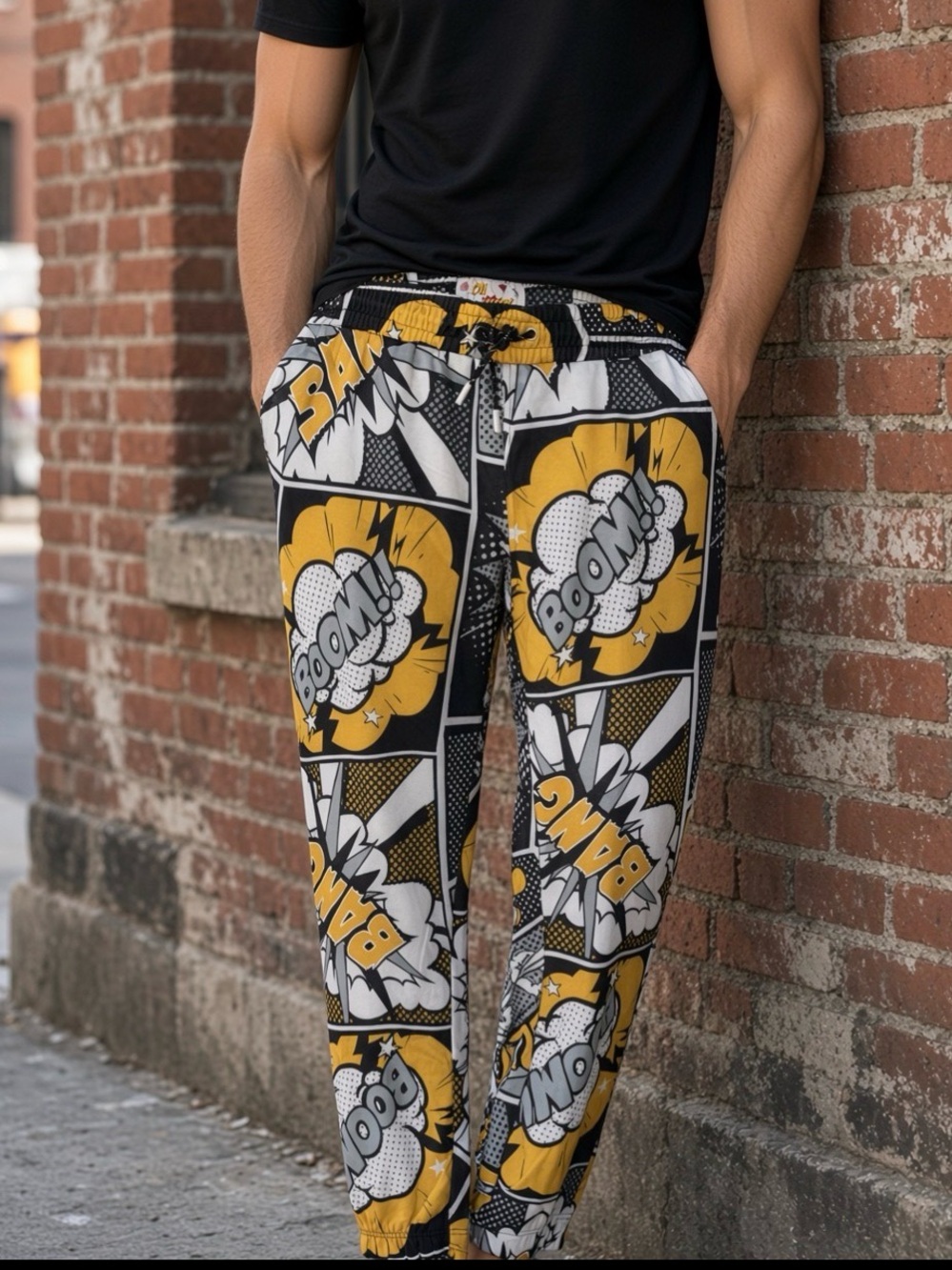 Men's Black & Yellow Graphic Jogger Pants sz xl